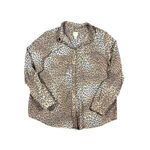 Chico's No Iron Leopard Animal Print Button Down Blouse Office Size 3 / XL / 16